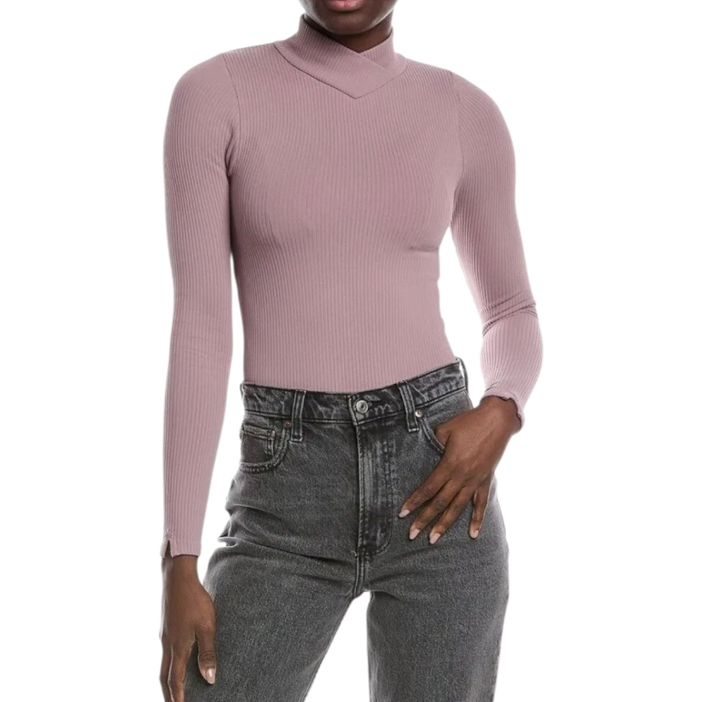 Free People Intimately XYZ Recycled Mock Neck Ribbed Bodysuit Mauve M/L NWT